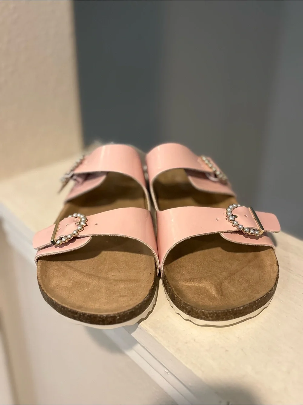 Kids' Drew Footbed Sandals Pink Pearls - Cat & Jack - Big Girl Youth Size 5 NEW